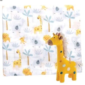 Stephen Joseph Muslin Blanket Swaddle Stuffed Animal Giraffe Yellow New safari